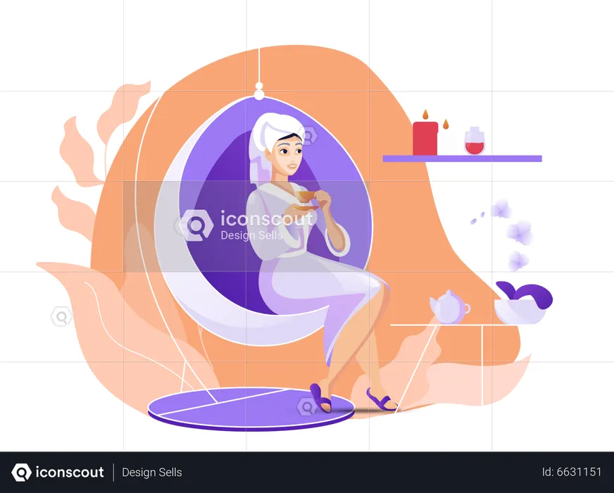 Junge Dame trinkt Tee im Spa  Illustration