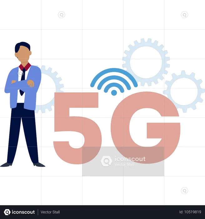 Junge richtet 5G-Website ein  Illustration