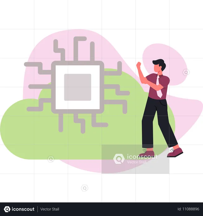 Junge erklärt cloud-networking  Illustration