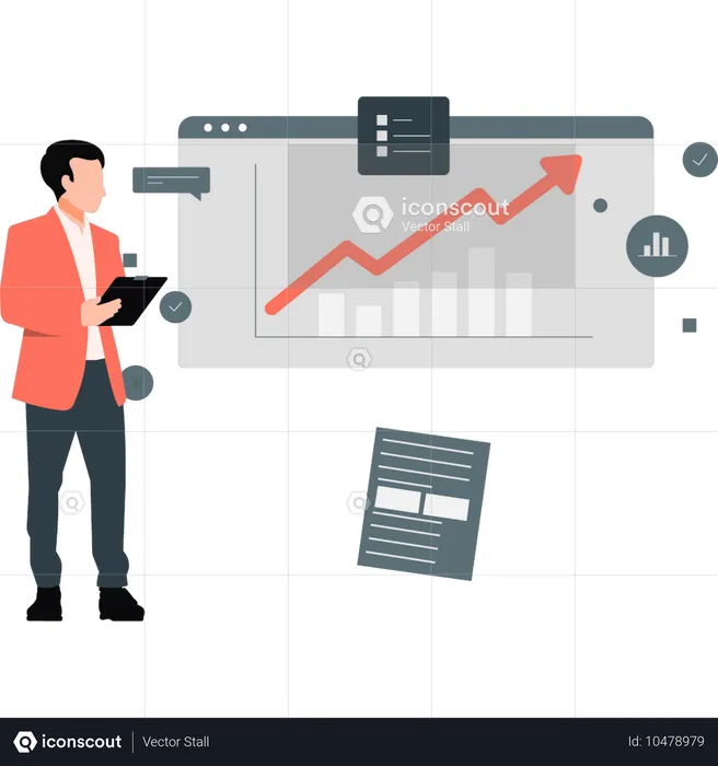 Junge erklärt Diagramm zum Unternehmenswachstum  Illustration