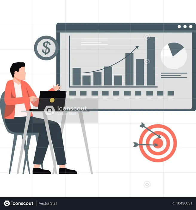 Junge, der ein Diagramm zur Geschäftsführung erstellt  Illustration