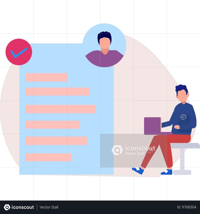 Junge erstellt sein eigenes Profil  Illustration