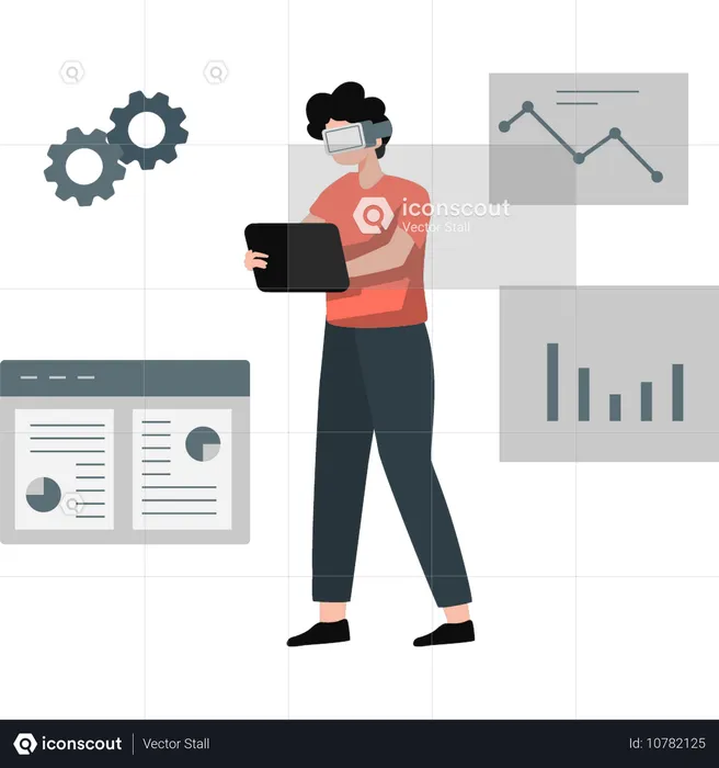 Junge erstellt Geschäftsdiagramm  Illustration