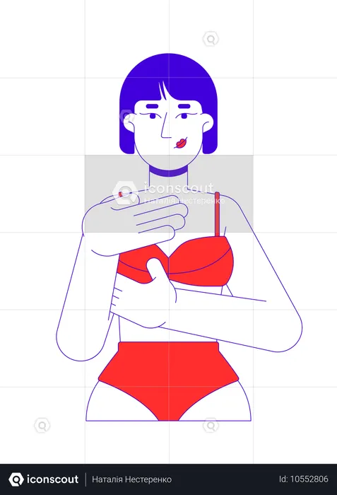 Junge erwachsene koreanische Frau im Bikini untersucht sich selbst  Illustration