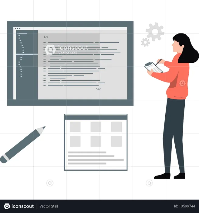 Junge Frau arbeitet Webdesign  Illustration