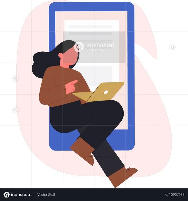 Junge Frau mit Laptop  Illustration