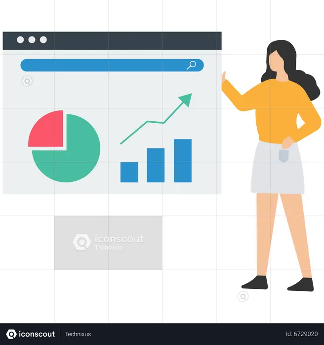 Junge Frau erstellt Online-Analysediagramm  Illustration