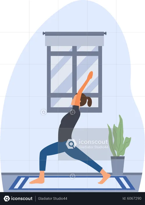 Junge Frau macht Suryanamaskar Yoga zu Hause  Illustration