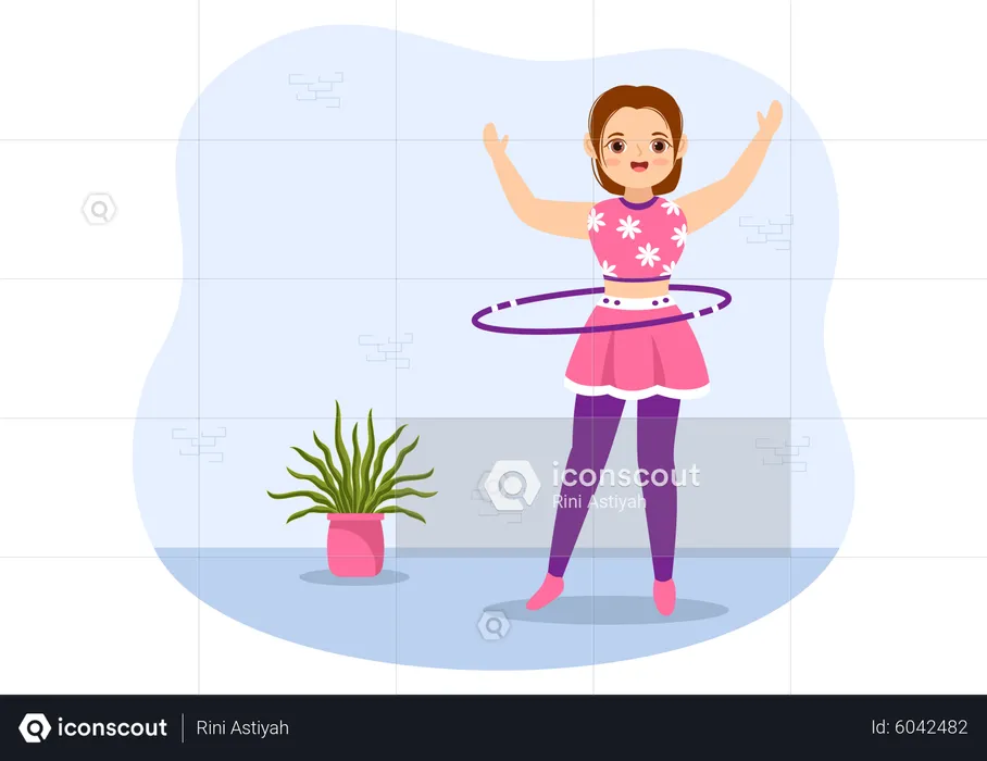 Junge Frau spielt Hula Hoop  Illustration