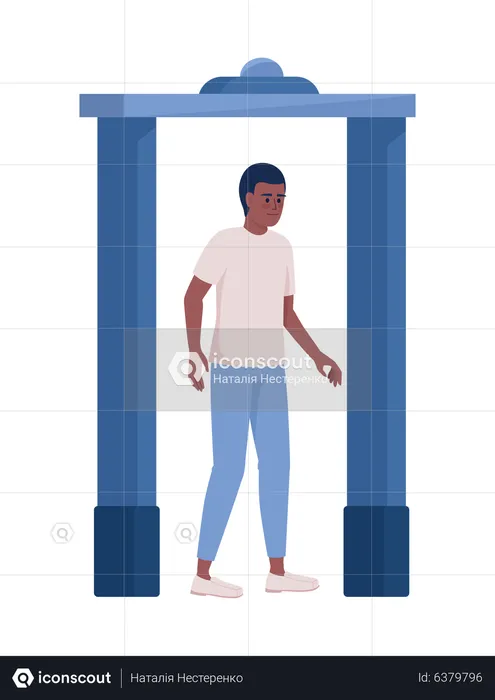 Junge geht durch die Sicherheitskontrolle am Flughafen  Illustration