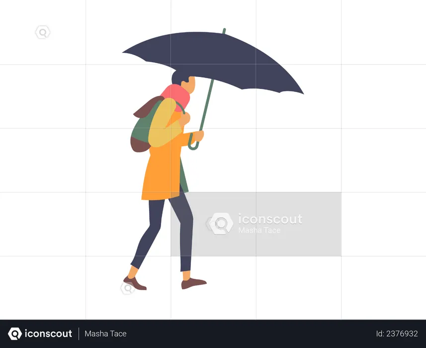 Junge läuft mit Regenschirm an regnerischen Tag  Illustration