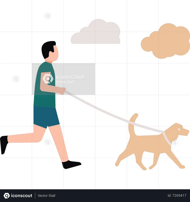 Junge geht mit seinem Hund spazieren  Illustration