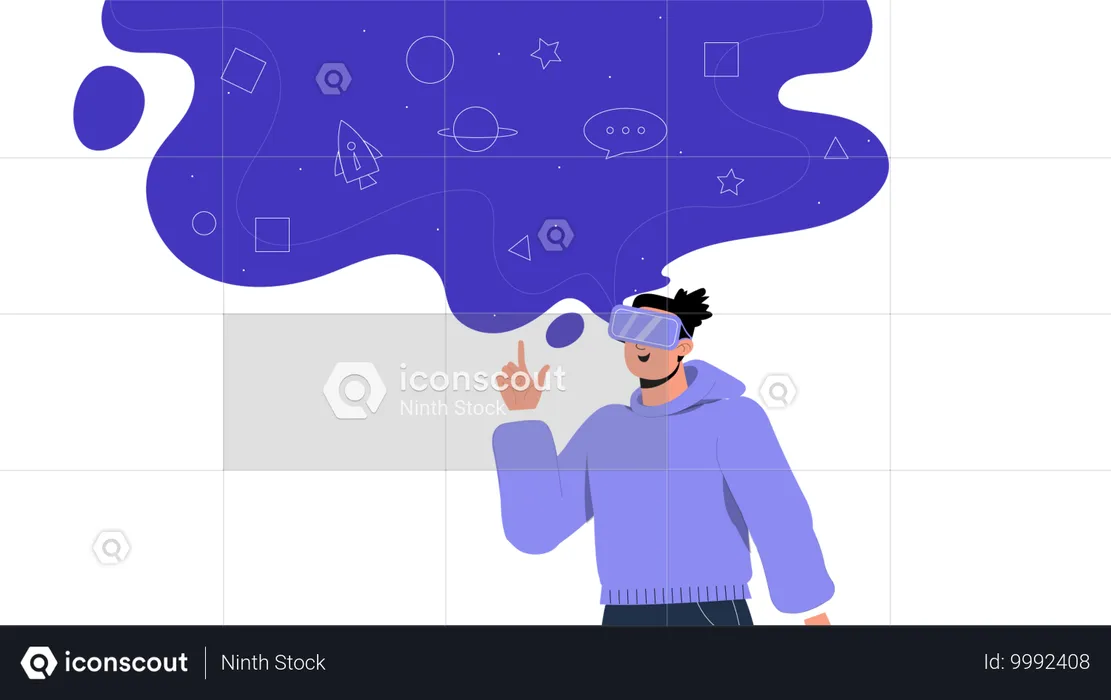 Junge genießt Metawelt mit VR-Brille  Illustration