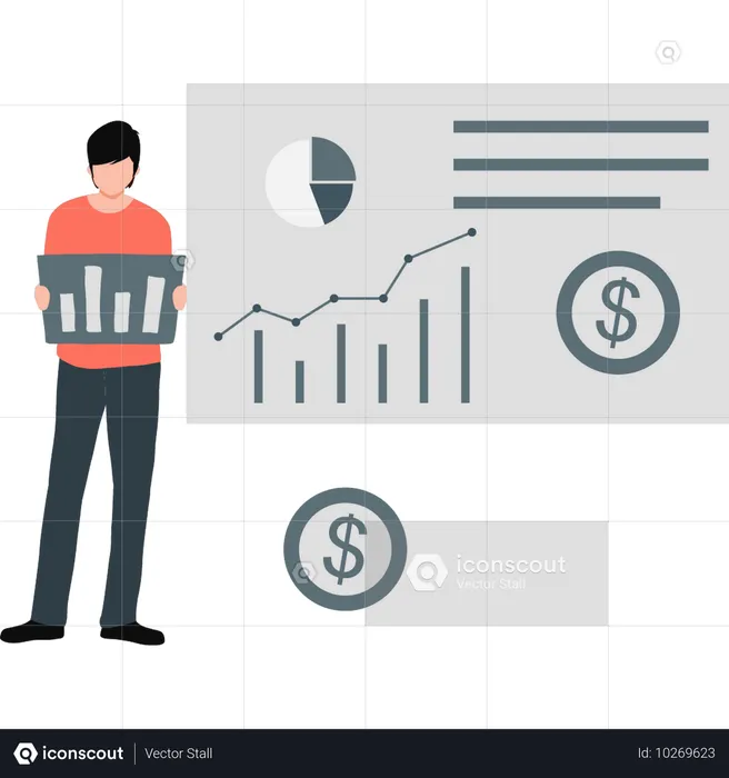 Junge hält Geschäftsdiagramm  Illustration