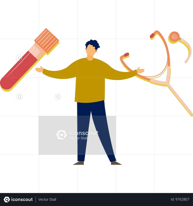 Junge mit Stethoskop und Laborröhrchen  Illustration