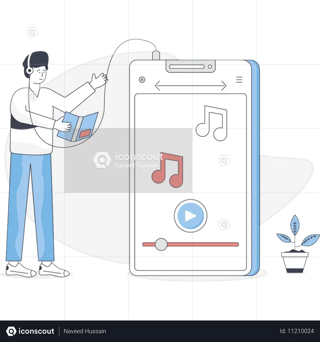 Junge hört Musik über mobile App  Illustration