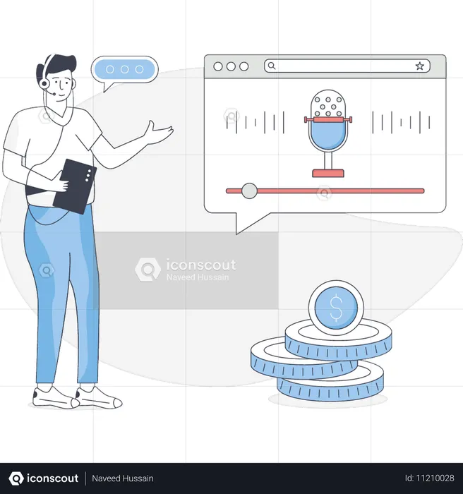 Junge hört aufgezeichneten Podcast  Illustration