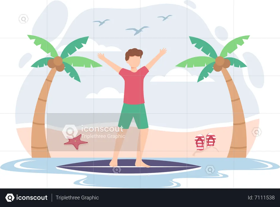 Junge im Urlaub  Illustration