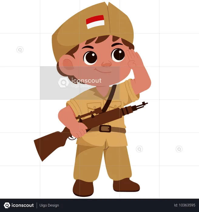 Junge indonesischer Soldat mit Gewehr  Illustration