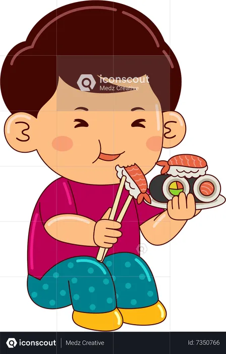 Junge isst Sushi  Illustration