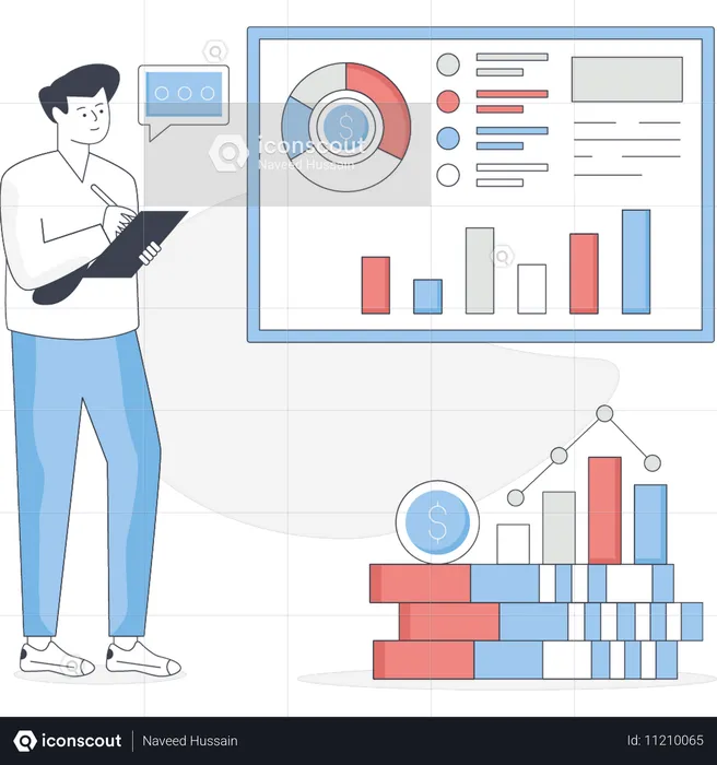 Junge analysiert Wirtschaftsdiagramm  Illustration