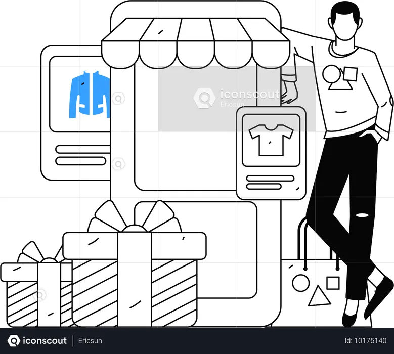 Junge kauft Kleidung über E-Commerce-App  Illustration