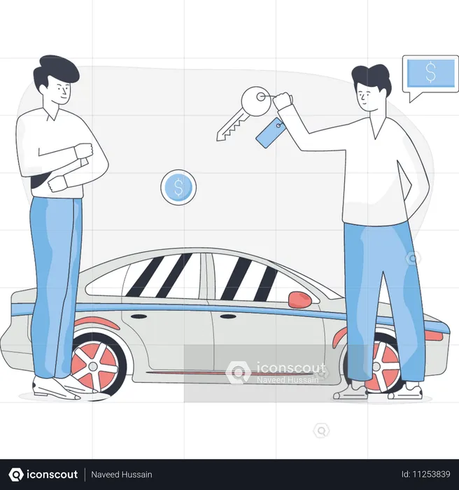 Junge kauft neues Auto  Illustration