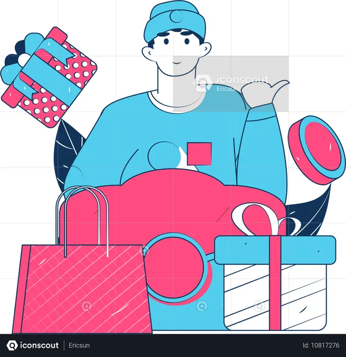 Junge kauft Geschenke online  Illustration