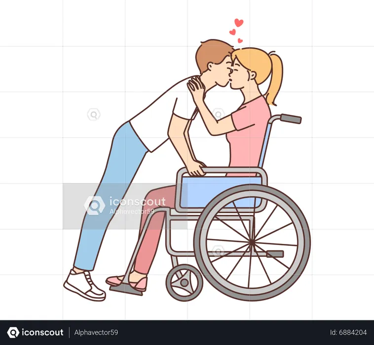 Junge küsst Mädchen im Rollstuhl  Illustration