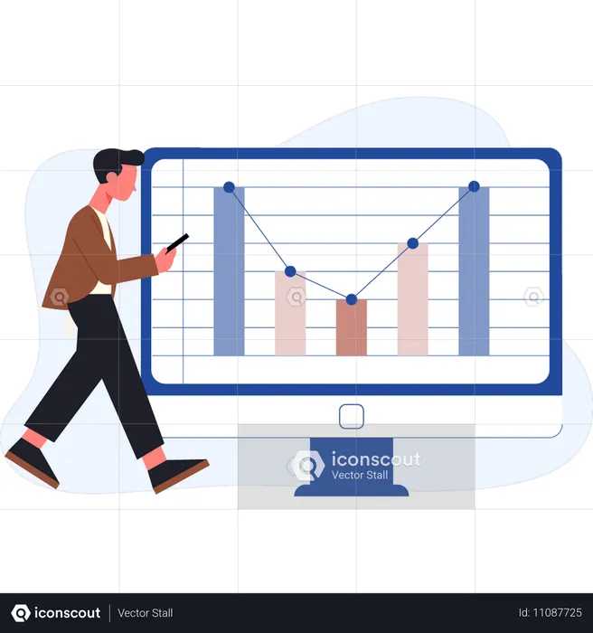 Junge läuft in der Nähe eines analytischen Graphen  Illustration