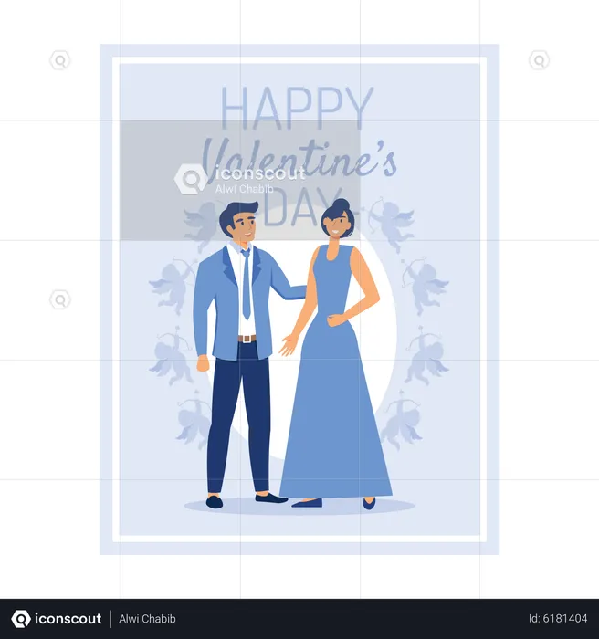 Junge Leute genießen ihr Date am Valentinstag  Illustration