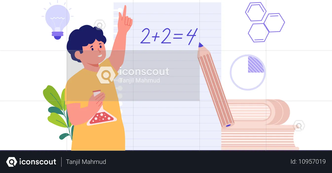 Junge löst mathematische Gleichung  Illustration