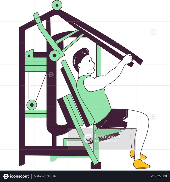 Junge macht Brusttraining im Fitnessstudio  Illustration