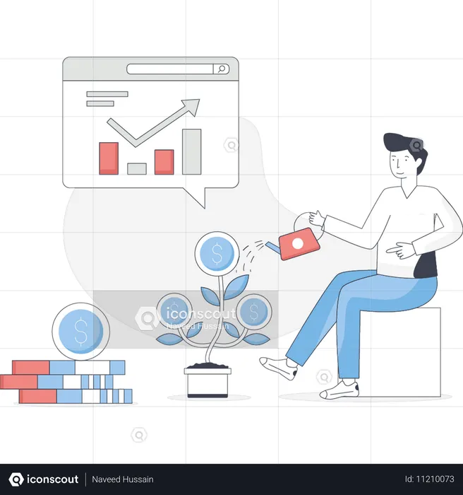 Junge bekommt Gewinn aus Unternehmensinvestitionen  Illustration