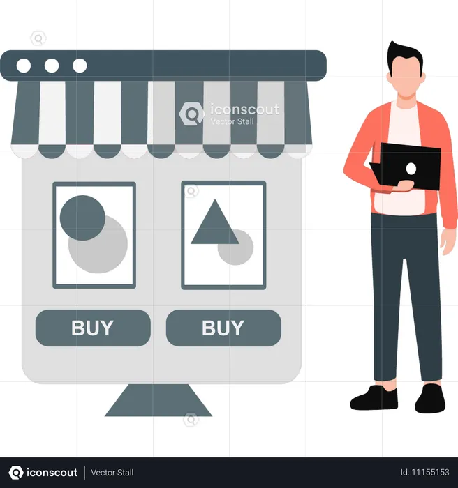 Junge beim NFT-Online-Shopping  Illustration