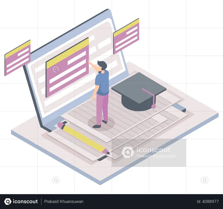 Junge macht Online-Abschlussstudie  Illustration