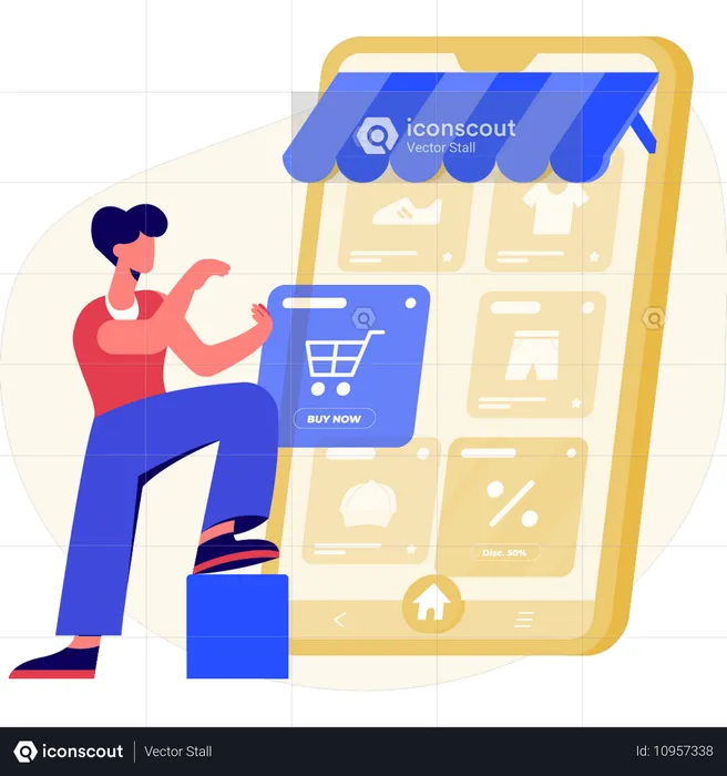 Junge macht Online-Shopping im E-Commerce  Illustration