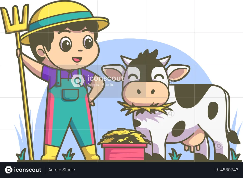 Junge bei der Viehzucht  Illustration
