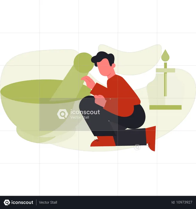 Junge macht Virusmedizin  Illustration