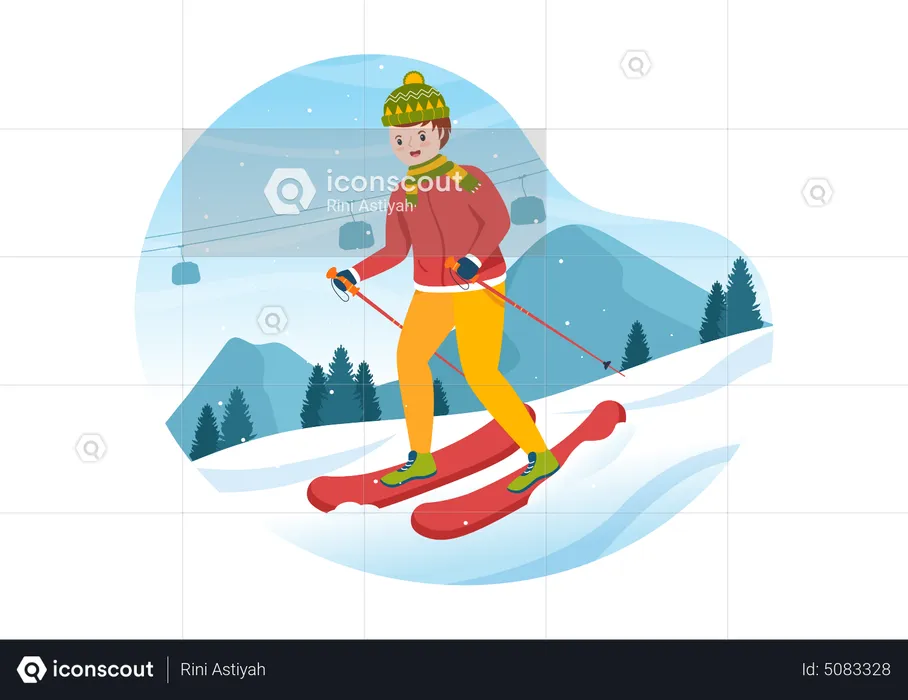 Junge beim Winter-Schneesegeln  Illustration