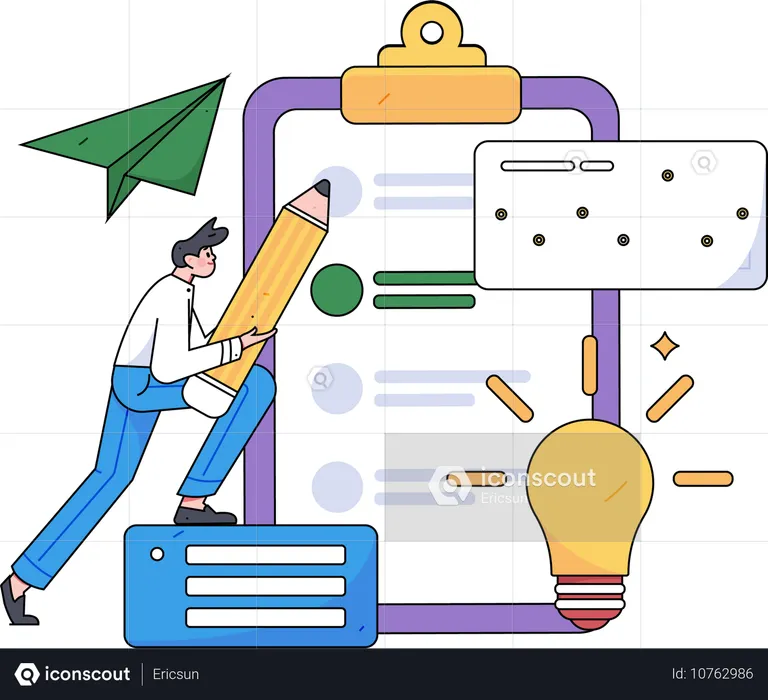 Junge mit Bleistift beim Ausfüllen eines Feedback-Formulars  Illustration