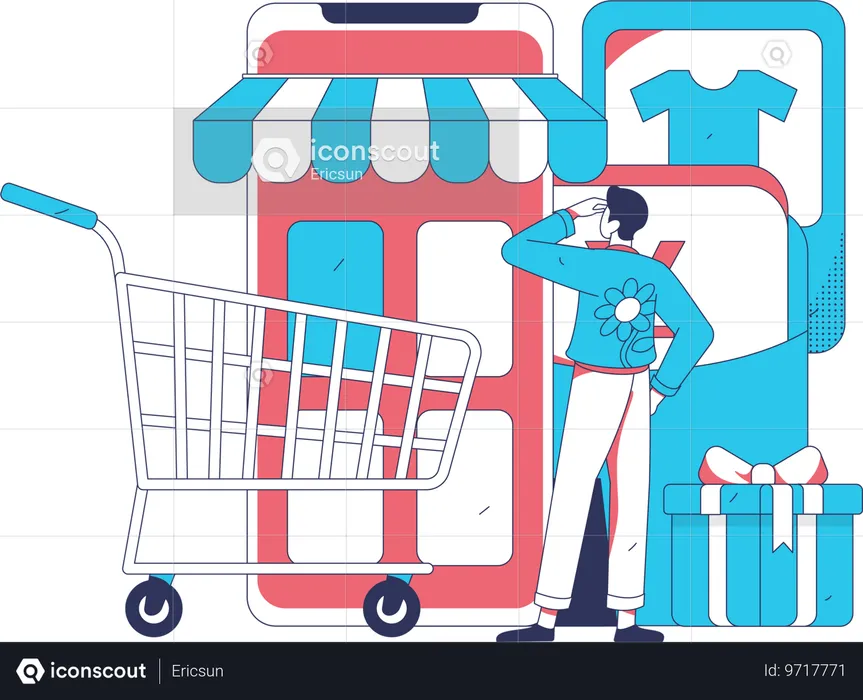 Junge nutzt mobile Shopping-App  Illustration