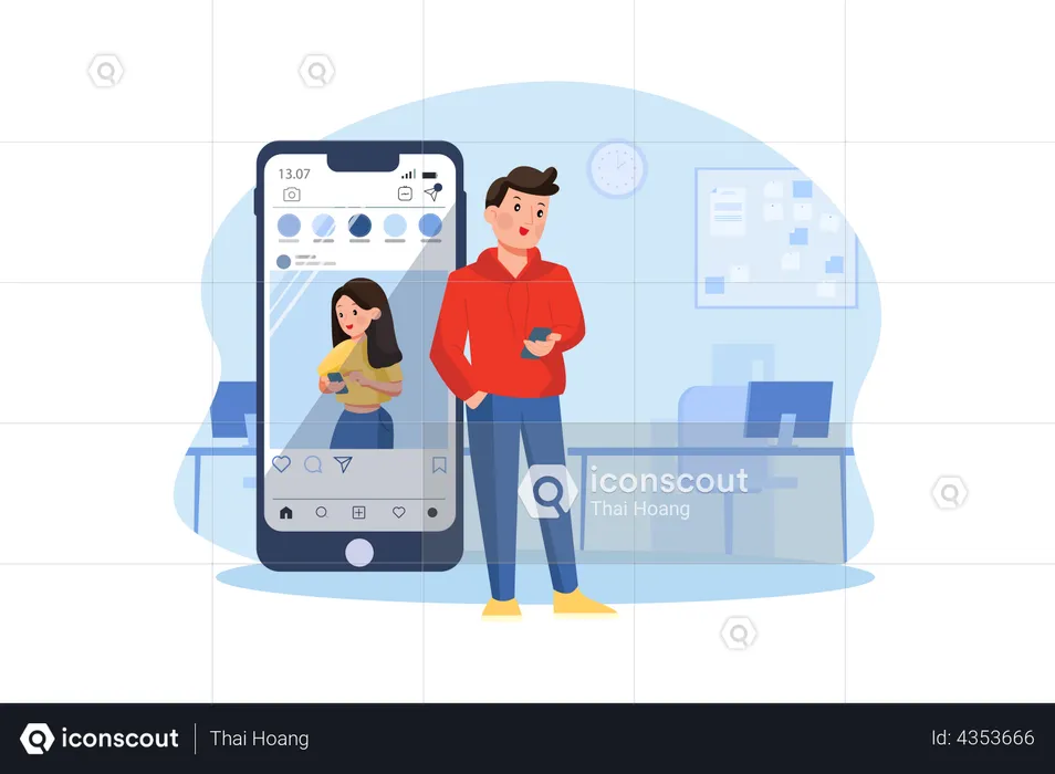 Junge nutzt Social-Media-App  Illustration