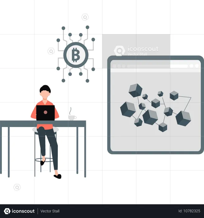 Junge präsentiert Blockchain  Illustration