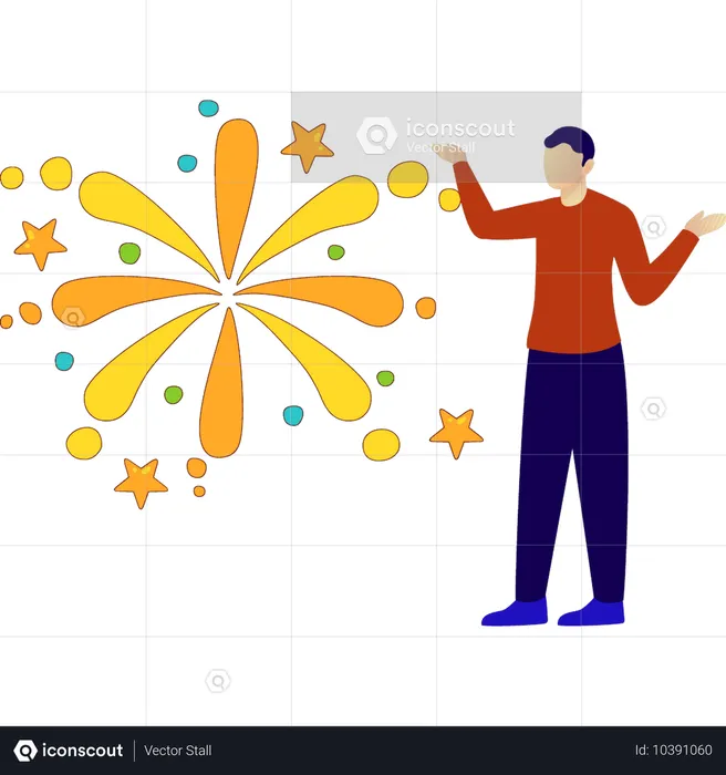 Junge präsentiert Feuerwerkskörper  Illustration