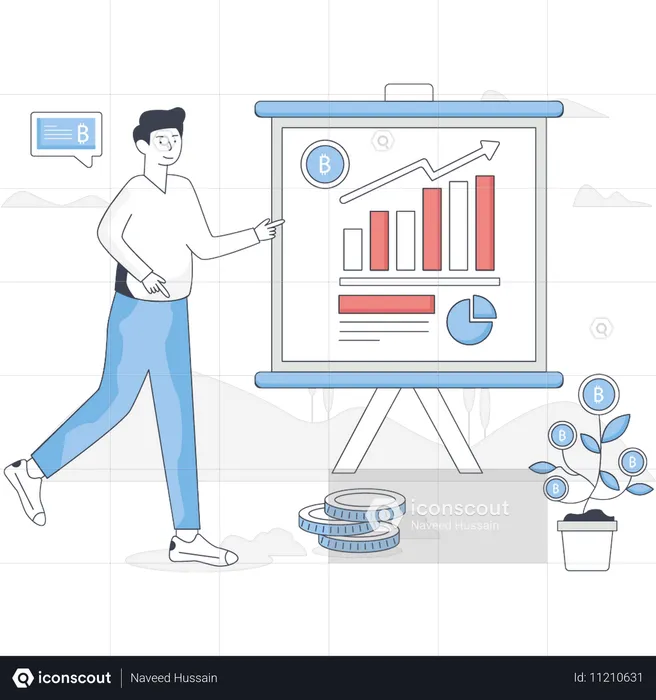 Junge präsentiert Diagramm zum Unternehmenswachstum  Illustration