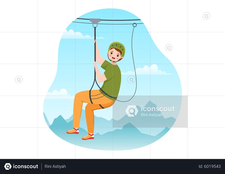 Junge reitet auf Seilrutsche  Illustration