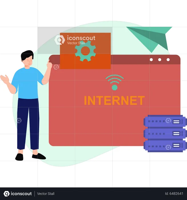 Junge richtet Internetserver ein  Illustration