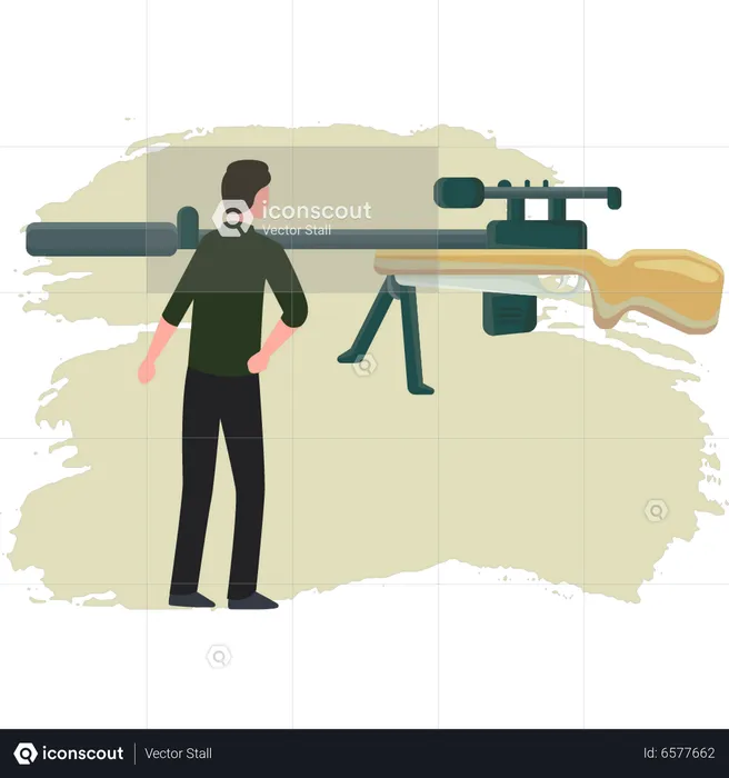 Junge schaut sich Gewehr an  Illustration