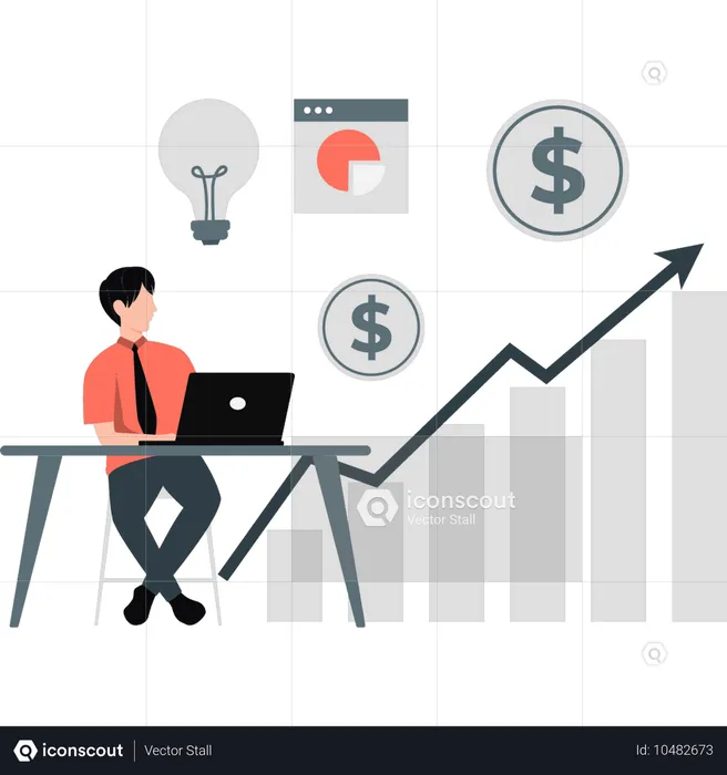 Junge schaut sich Geschäftsfinanzdiagramm an  Illustration